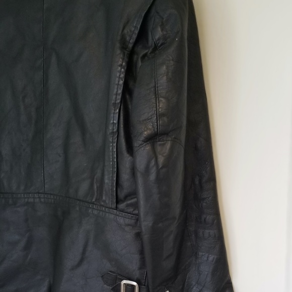 Leather Jacket, Vintage 1980s Coat,  Black Leather Motorcycle Biker Jacket - Picture 5 of 5
